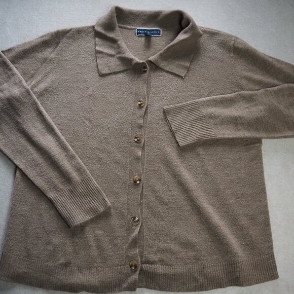 Karen Scott Luxsoft Cardigan Sweater Size M Medium Light Brown Shawl Collar Soft - Picture 2 of 8